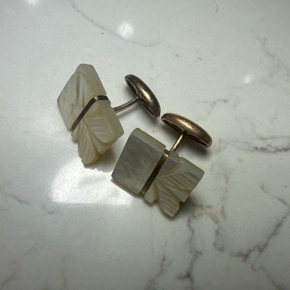 Vintage Art Deco Mother of Pearl & Brass Cufflinks